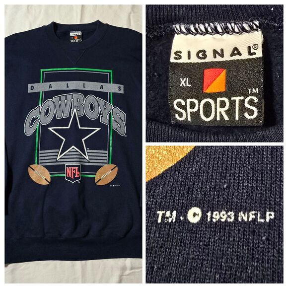 Vintage 1993 Dallas Cowboys Crewneck Sweater Mens XL Signal Sports Tag NFL Blue - Picture 1 of 10